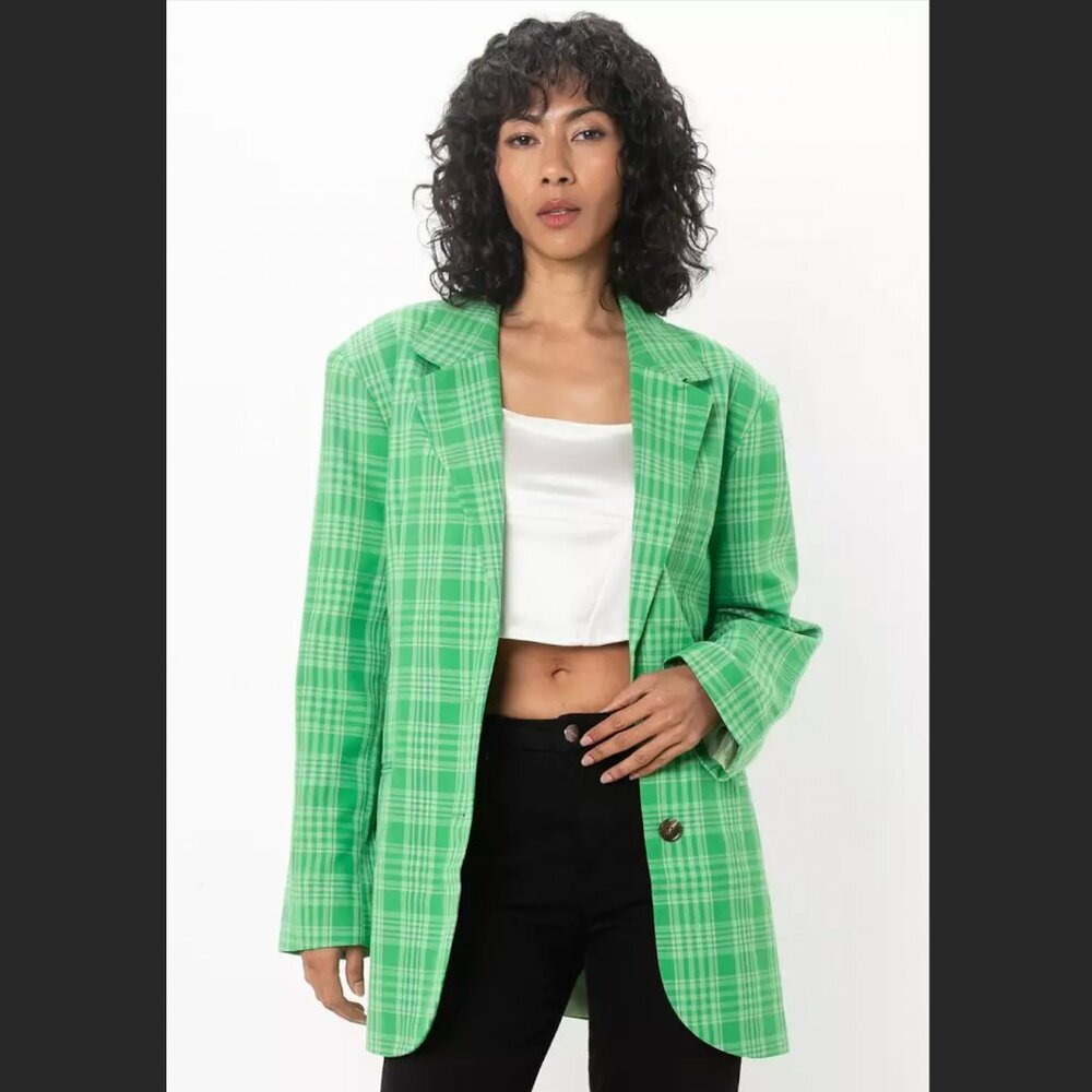 ASOS Grandad Suit Green Plaid Blazer Two Button Size 6 Women's